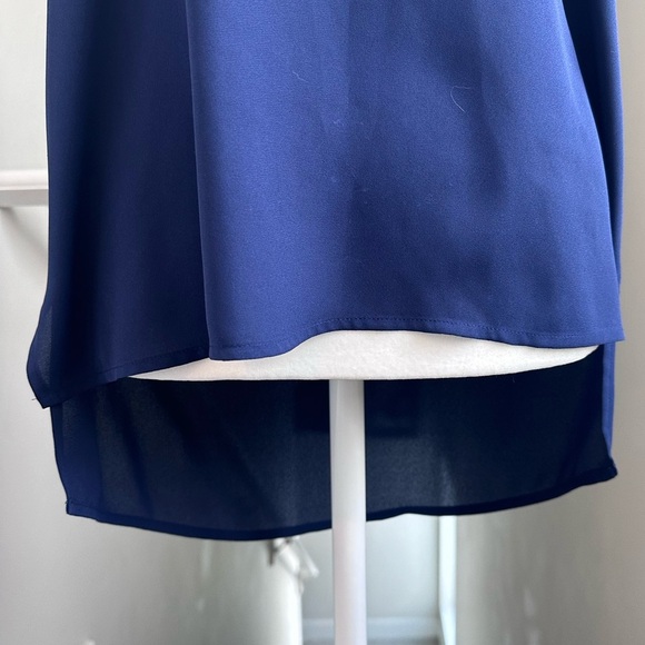 Express High Low Blue Short Sleeve Top Semi-Sheer Size Small - Picture 4 of 7